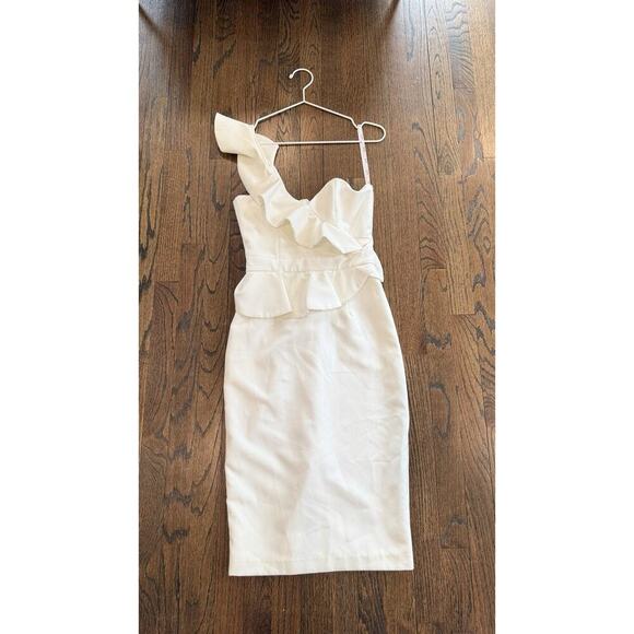 Bardot Camellia Ivory One Shoulder Strap Ruffle Sheath Dress Size US 4 1791 - Picture 3 of 11